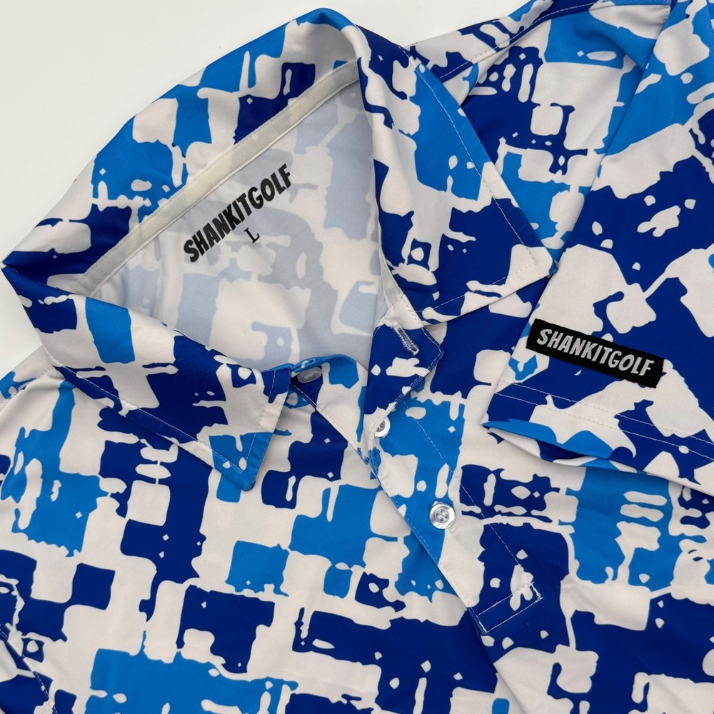 Shankitgolf Mens Blue White Geometric Digital Camo Performance Polo Shirt Large‎